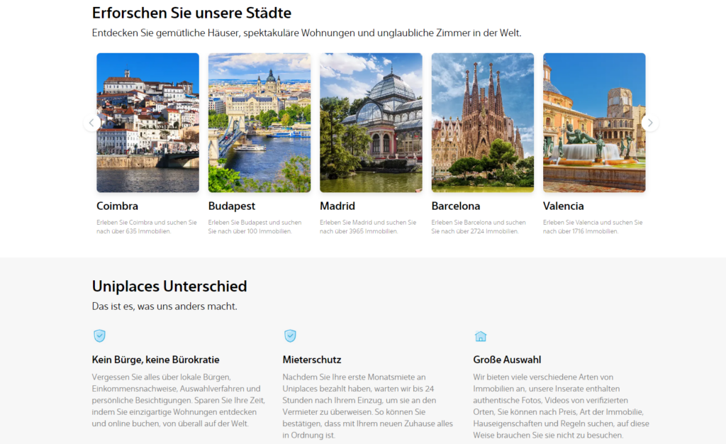 Uniplaces Städte